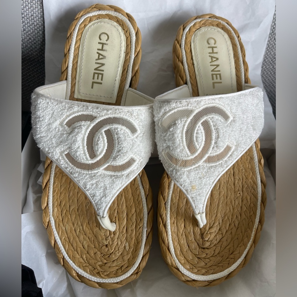 COPY - Chanel White Terry Cloth Sandals